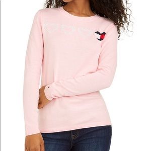 Tommy Hilfiger Baby Pink Embellished Crew Neck